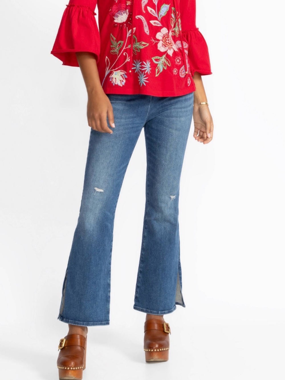 Johnny Was Medium Blue Split-Hem Flare Jeans